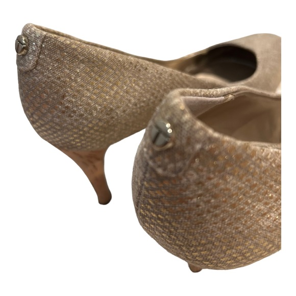 Tahiti Gold and Cork Snake Skin 3 Inch High Heels Shoes Size 10 - Picture 9 of 11